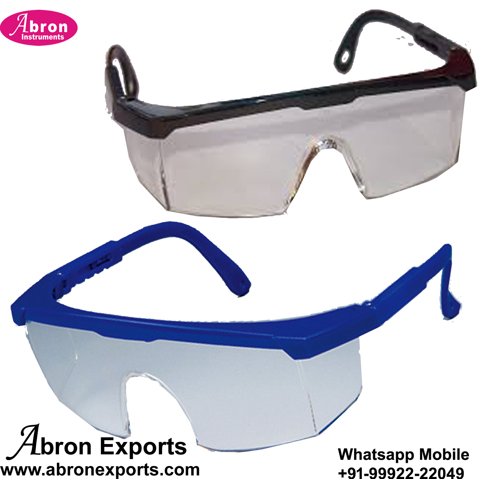 Safety Glasses Reusable Eye Spectacles Plain Goggles Polycarbonate Sheet Wear Blue or Black Chemistry Physics Biology Labs 100pc ABM-1519PY Abron AC-561GPB 